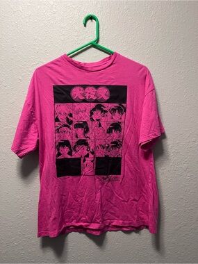 Hot Pink Short Sleeve Anime Graphic Tee